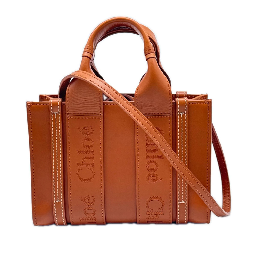 Chloe Woody Mini Tote Bag CHC23SP237 I60 247 Brown Calf Leather Women's